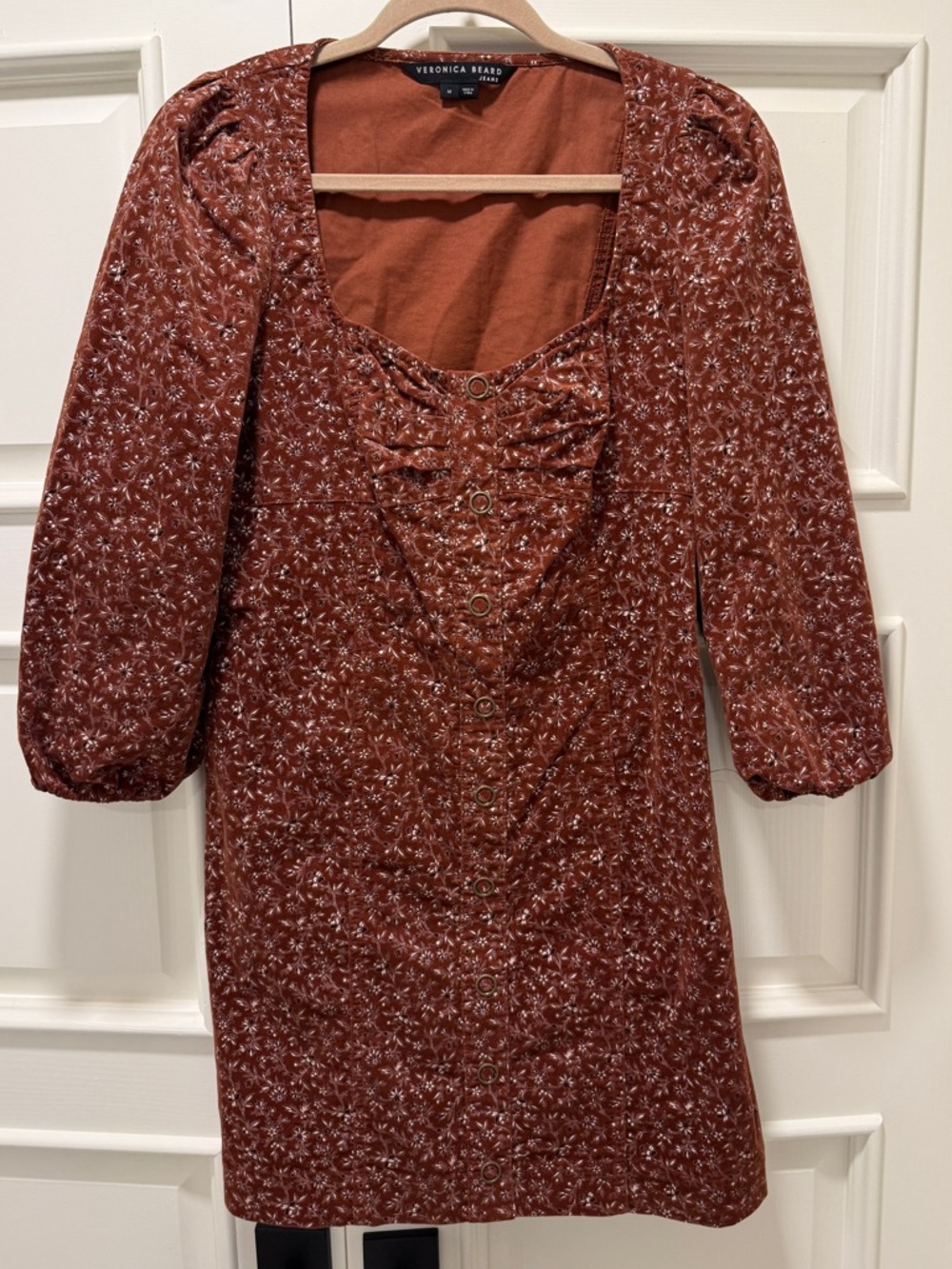 Veronica Beard Rust Brown Floral Corduroy Dress